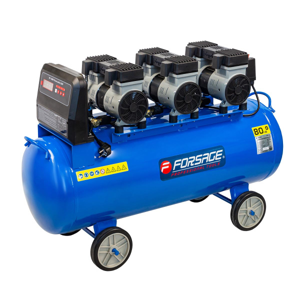 Компрессор поршневой с прямым приводом,6 цилиндров, безмасляный (ресивер 100л, 3.3 кВт, 8 бар, 600л/м, 230В)