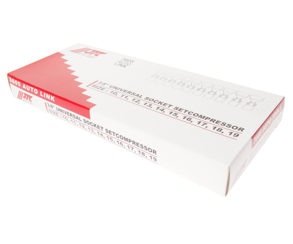 Набор головок торцевых 6-ти гранных с карданом JTC 3605 (3/8", 10-19 мм 10 предметов в кейсе)