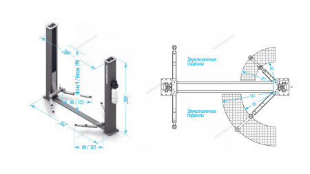 Подъемник 2х стоечный NORDBERG N4120BM-4B 4т (220/380V) со снятием стопоров с одной колонны