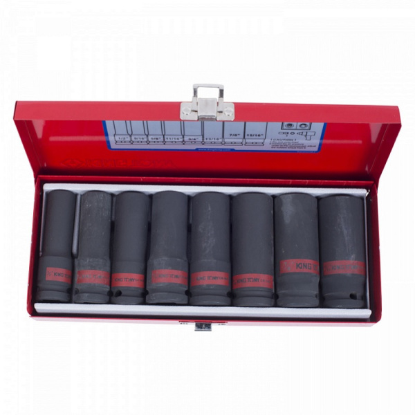 Набор ударных глубоких торцевых головок KING TONY 4410SP, 1/2", шестигранные, 1/2"-15/16", 8 предметов