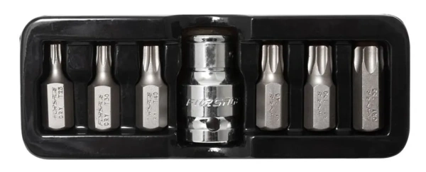 Набор бит TORX с битодержателем,7пр.1/2''(L:30мм,Т25,Т30,Т40,Т45,Т50,Т55), в ложементе