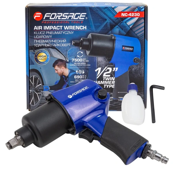 Пневмогайковерт ударный ''Twin Hammer''с реверсом и регулировкой усилия 1/2''(690Hм, 7500 об/мин,6.3bar,вес 2.9кг)
