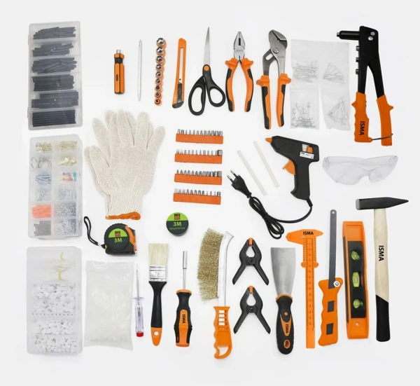 Набор инструментов 1500пр.1/4''(6гр)(5-13мм,шарнирно-губцевый инстр.,отвертки,биты,уровень,молоток,расходник,кейс-слесарный стул max нагр.120кг)