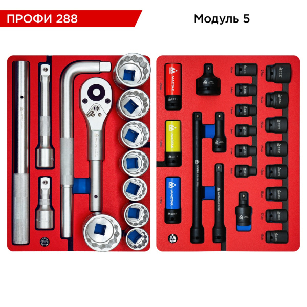 Набор инструментов ПРОФИ 288 в тележке МАСТАК 52-06288 (288 предметов)