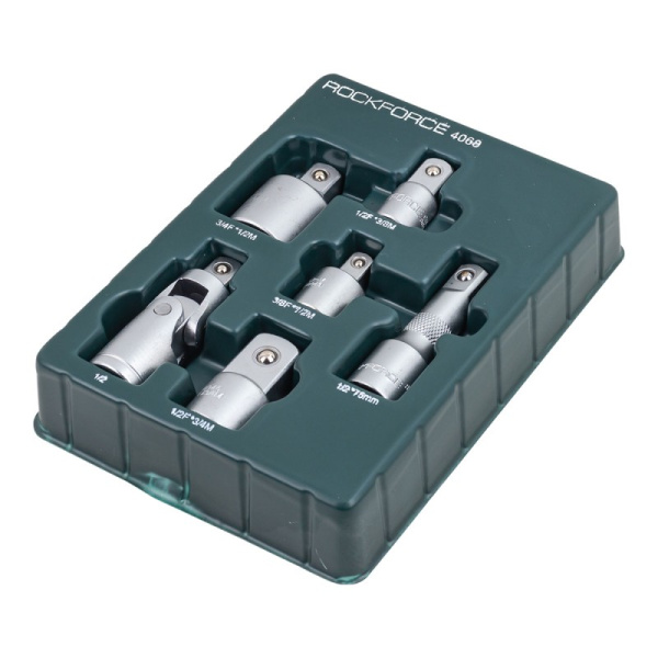 Набор адаптеров 6пр(3/8''(F)x1/2''(M),1/2''(F)x3/8''(M),1/2''(F)x3/4''(M),3/4''(F)x1/2''(M),удлинитель 125мм, кардан 1/2''),в ложементе