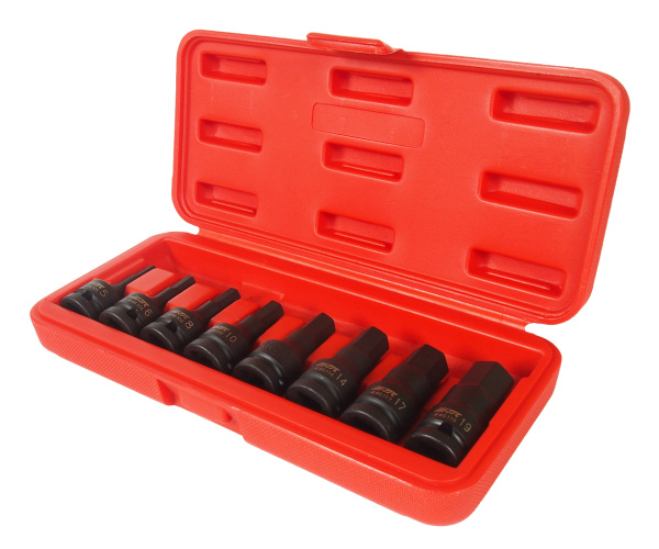 Набор бит-головок ударных JTC J408H (1/2", HEX, H5-19 мм х 60 мм, 8 предметов в кейсе)