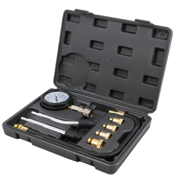 Индикатор компрессии бензинового двигателя Profi 8пр.(0-21Bar, М10, М12, М14, М18 + 2 жестких прижимных адаптера-переходника) , в кейсе