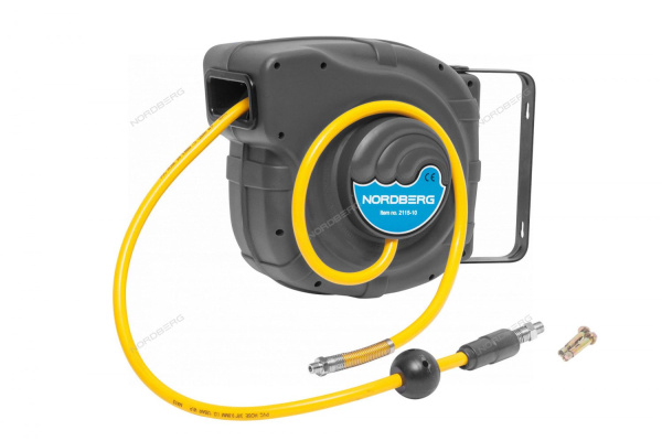 Шланг воздушный на катушке ПВХ диаметр 10x16 мм 14+1 м, серый корпус NORDBERG 2115-10G