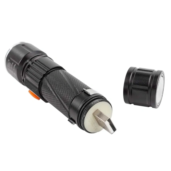 Фонарь ручной аккумуляторный с регулировкой фокуса луча и магнитом (4 режима работы, аккум. 1200мАч, время работы 1-4ч, время зар. 3ч, алюм. корпус)