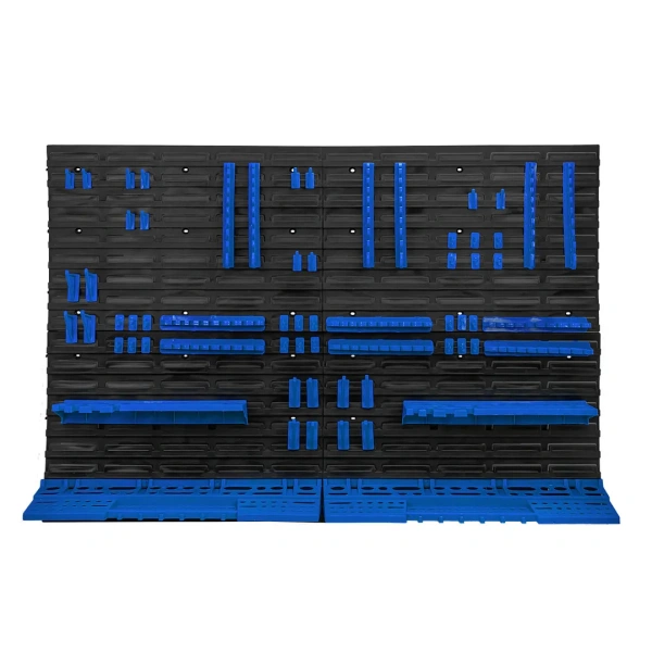 Настенный пластиковый стеллаж-стенд для инструментов 78х115,2см (полки для ключей и инструментов 4шт, крючки 24шт, держатели для ключей 6шт)