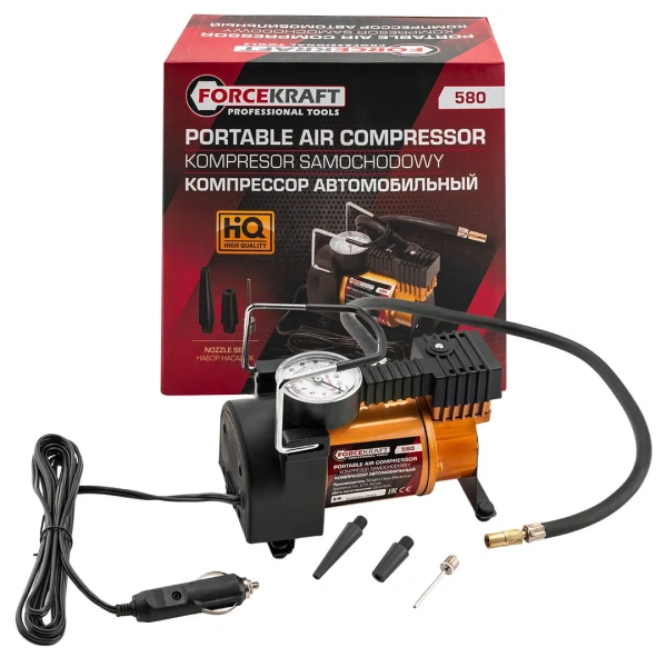 Компрессор автомобильный поршневой одноцилиндровый с аналоговым манометром (12В, 10А, 30л/мин, 7бар) в комплекте с переносной сумкой