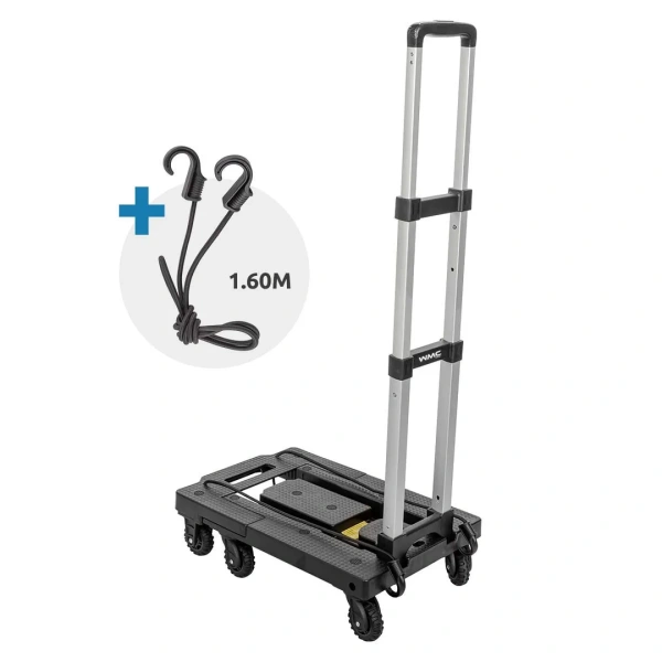 Тележка платформенная складная с телескопической ручкой+2крюка на эластичных ремнях L-1.6м(330х500/590мм,ручка 430-870мм,max нагр.170кг,7 колес)