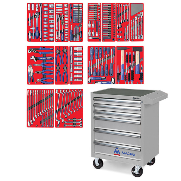 Инструментальная тележка с набором инструментов МАСТАК "ЛИДЕР" 52-06270G, 270 предметов