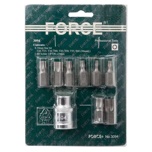 Набор бит торкс с битодержателем 9пр. 3/8''(Т20,Т25,Т30,Т40,Т45,Т50,Т55,Т60)