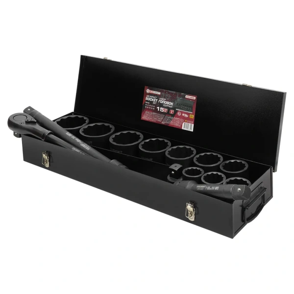 Набор инструментов ударных 15 пр. 1''12гр. (36, 41, 46, 50, 55, 60, 65, 70, 75, 80мм)в метал кейсе