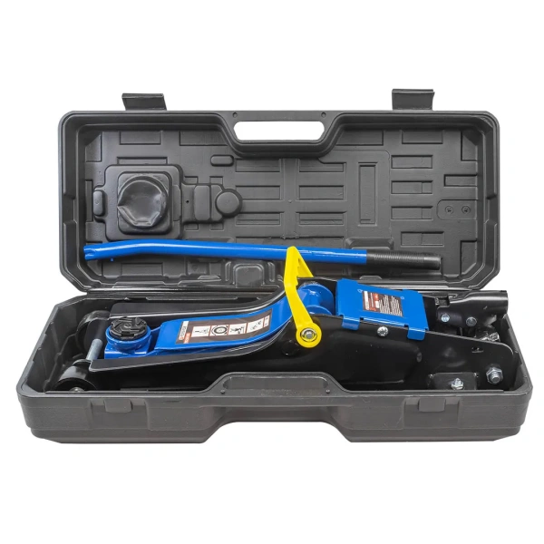 Домкрат подкатной гидравлический 3т низкопрофильный с резиновой накладкой(h min 85мм, h max 385мм),в кейсе