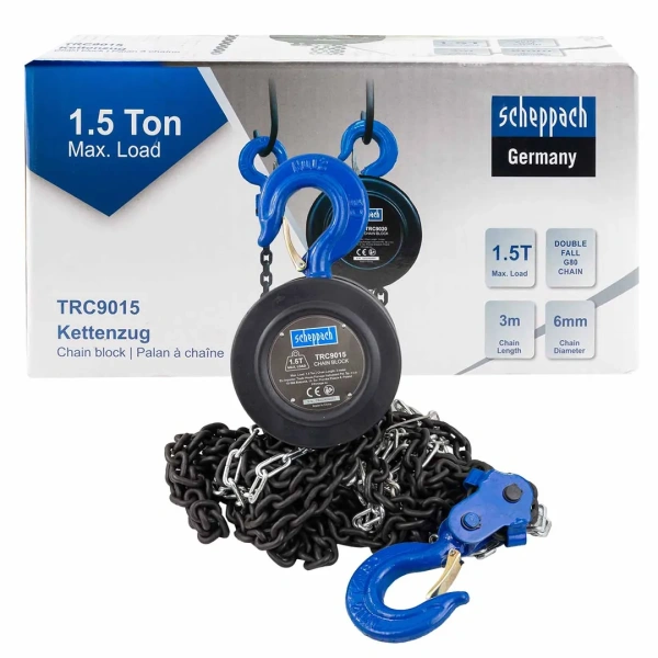 Лебедка механическая подвесная с фиксацией цепи натяжения, 1.5т (длина цепи - 3м)