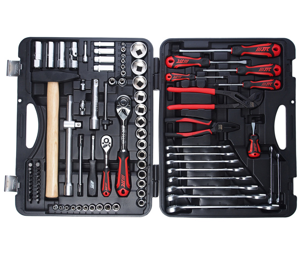 Набор инструментов 90 предметов слесарно-монтажный 1/4",1/2" 6-ти гранных в кейсе JTC-H090C-B72