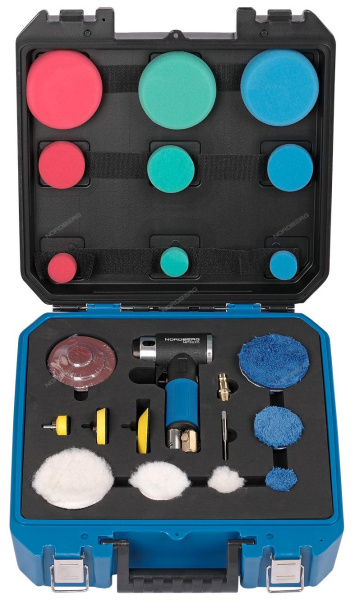 Пневмошлифмашинка угловая орбитальная эксцентрик в комплекте с насадками диаметр 25, 50, 75 мм NORDBERG NP3225K