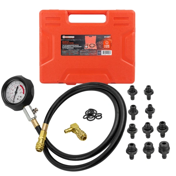 Тестер давления масла в комплекте с резьбовыми переходниками 12пр.(0-10Bar), в кейсе