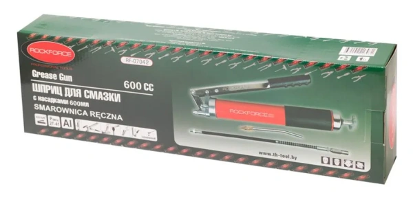 Шприц для нагнетания густой смазки ручной 600мл в комплекте с жестким(L-140мм) и гибким(L-300мм) наконечниками (2 штока,''под тубу'')