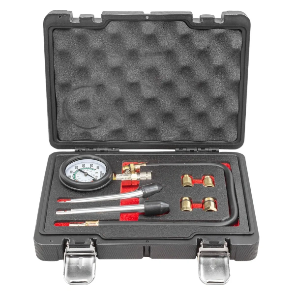 Тестер компрессии бензинового двигателя(0-20bar,удл-ль 500мм ,удл-ли прямой/изогнутый 150мм,адаптеры:М10х1.0,М12х1.25,М14х1.25,М18х1.5)в кейсе''Premium