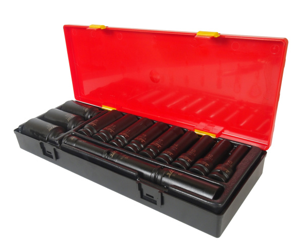 Набор головок торцевых 6-ти гранных ударных глубоких JTC K4151 (1/2", 10-32 мм, 15 предметов в кейсе)