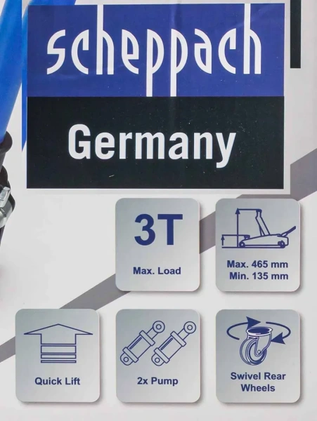 Домкрат подкатной гидравлический низкопрофильный двухпоршневой с резиновой накладкой 3т (h min 135мм, h max 465мм)