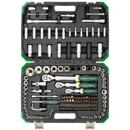 Набор инструментов 150+6пр.1/4''3/8''1/2''(6-гр.)(4-36мм, 3/8'':10-19мм 12гр., 1/2'':27,30,32,36-12гр.)+(биты 5/16'':М6,8,10,12,14, гибкий удлинитель 1/4'')