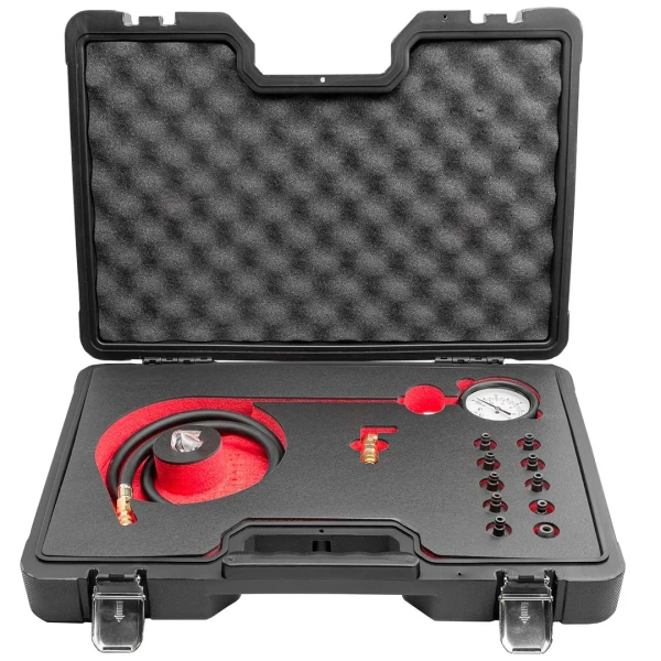 Тестер давления масла в комплекте с резьбовыми переходниками 0-10бар 12пр, в кейсе ''Premium''