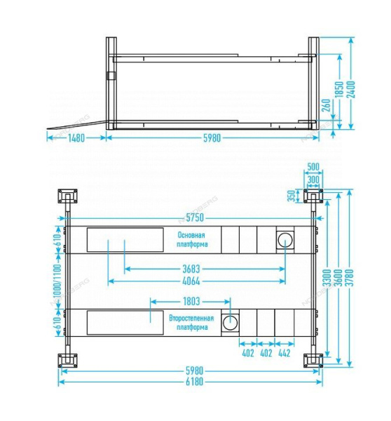 Подъемник четырехстоечный 7 т c ручной траверсой 3 т N434 для сход-развала 380 В синий NORDBERG 4470JB