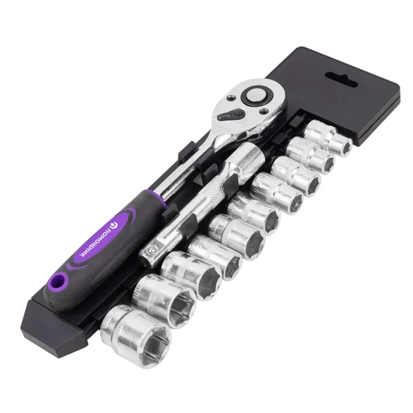 Набор головок с трещоткой и удлинителем 12пр.1/2''(6гр)(8,10,12-15,17,19,21,24мм),в пласт. держателе