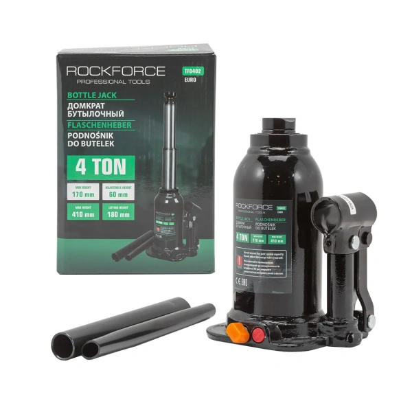 Домкрат бутылочный двухштоковый 4т с клапаном (высота подхвата - 170мм, высота подъема - 410мм, ход штока - 170мм)
