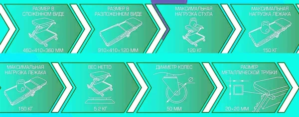 Лежак трансформер подкатной на 6-ти колесах (Стул-лежак)