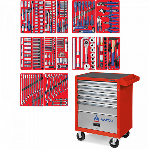 Инструментальная тележка с набором инструментов "ПРОФИ" 299 предметов МАСТАК 52-05299R