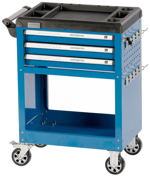 Тележка инструментальная профессиональная 3 полоки + открытый отсек NORDBERG T4N