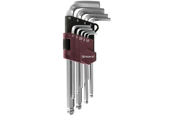 Набор торцевых шестигранных ключей с шаром Thorvik HKB9S H1.5-H10, 9 предметов