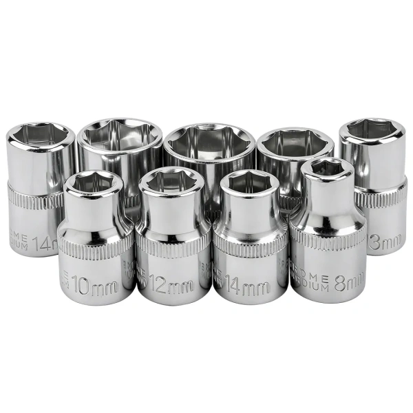 Набор головок торцевых 6-гранных с Г-образным воротком 220мм 10пр. 1/2''(8, 10-14, 17, 19, 21мм) в пласт. кейсе