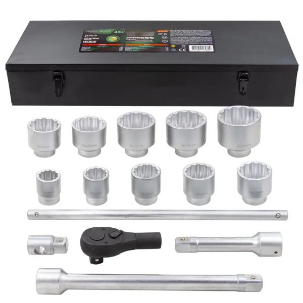 Набор инструментов,15пр. 1'' 12гр.(36,41,46,50,55,60,65,70,75,80мм),в метал. кейсе