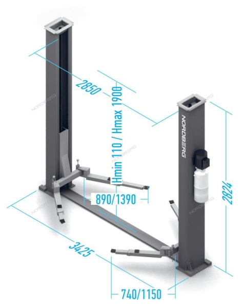 Подъемник двухстоечный электрогидравлический 4т 220 В / 380 В NORDBERG N4121B-4T