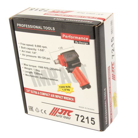 Гайковерт пневматический JTC 7215 (3/4", 2034 Нм, 9000 об/мин, 90-120PSI)