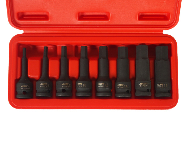 Набор бит-головок ударных JTC J408LH (1/2", HEX, H5-19 мм х 78 мм, 8 предметов в кейсе)