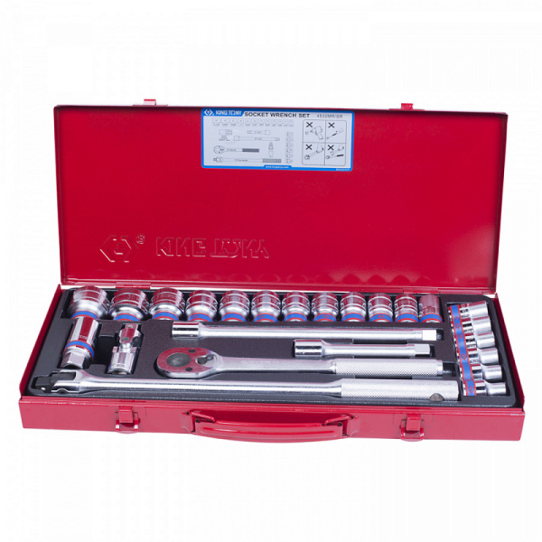 Набор торцевых головок с принадлежностями 1/2", шестигранные, 10-32 мм, 24 предмета KING TONY 4532MR