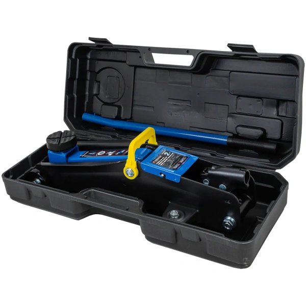 Домкрат подкатной гидравлический 2 т (h min 135мм, h max 385мм) с резиновой накладкой в кейсе