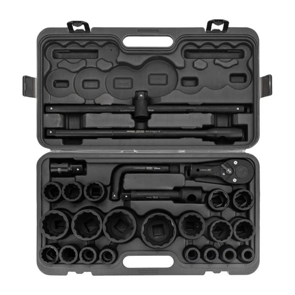 Набор инструментов ударных 26пр, 3/4''1''(12гр.) (17,19,22,24,27,30,32,33,34,35,36,36-6гр,38,41,46,50мм,1'':55,60,65мм)