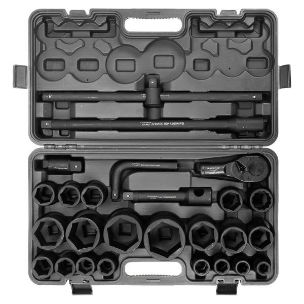 Набор инструментов ударных 26пр, 3/4''1''(6гр.) (17,19,22,24,27,30,32,33,34,35,36,36-12гр,38,41,46,50мм,1'':55,60,65мм)