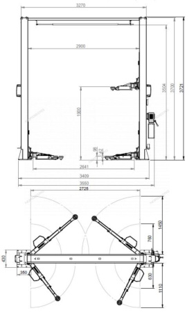 Подъемник 380V 2х стоечный 4 т с верхней синхронизацией (синий) снятие со стопоров с одной колонны NORDBERG N4122HM-4B