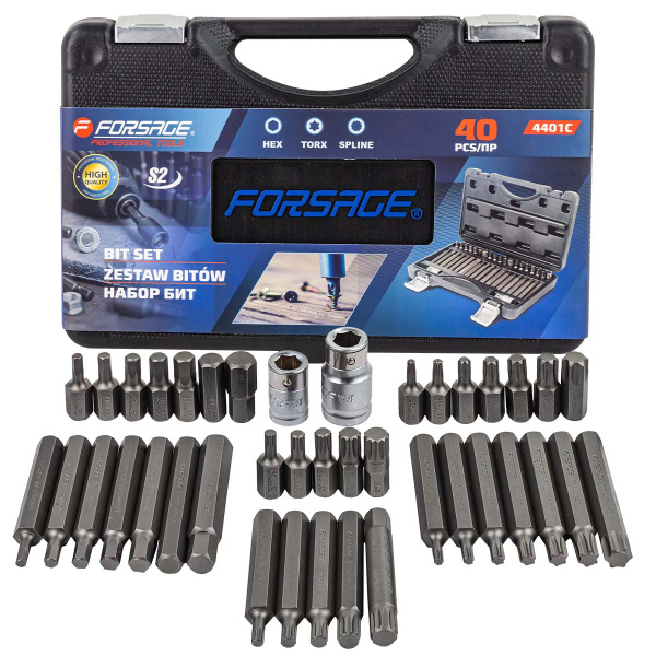 Набор бит с битодержателями 40пр. (10мм)(75/30мм:T20-T55,H4-H12,M5-M12)