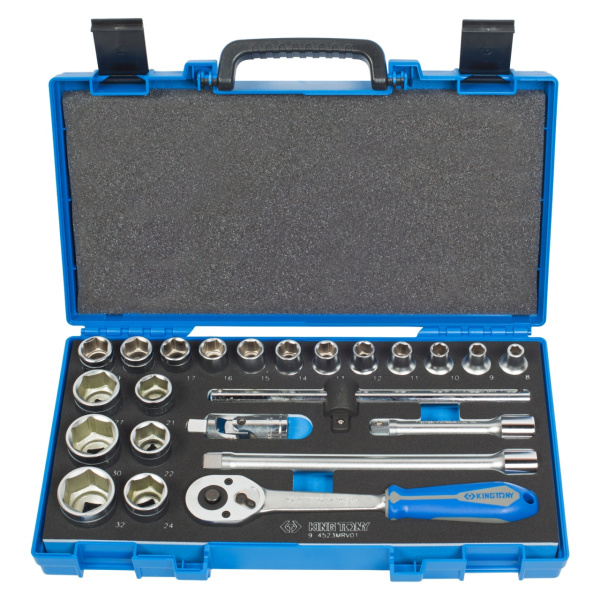 Набор торцевых головок с принадлежностями 1/2", шестигранные, 8-32 мм, 23 предмета KING TONY 4523MRV01