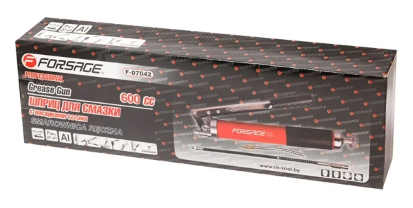Шприц для нагнетания густой смазки ручной 600мл в комплекте с жестким(L-140мм) и гибким(L-300мм) наконечниками (2 штока,''под тубу'')